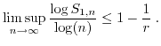 $\displaystyle \limsup_{n \to \infty} \frac{\log S_{1,n}}{\log(n)} \leq 1-\frac{1}{r} \; . $