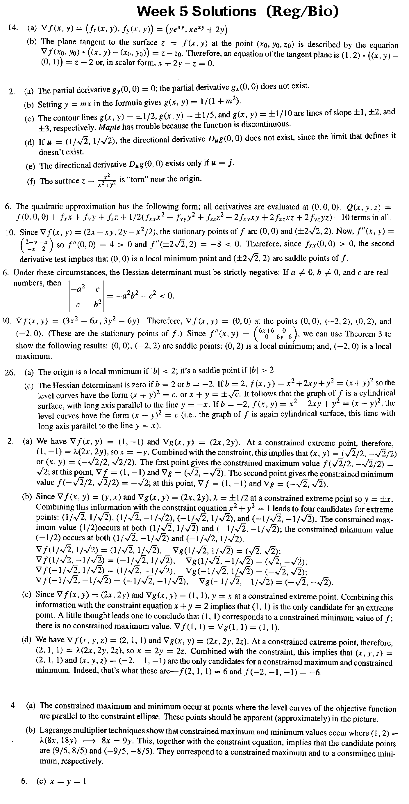 Multivariable Math Homework Problem Homework Math 21a Fall 2000, Multivariable Calculus,