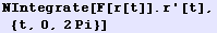 NIntegrate[F[r[t]] . r '[t], {t, 0, 2Pi}]