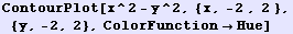 ContourPlot[x^2 - y^2, {x, -2 , 2 }, {y, -2, 2}, ColorFunctionHue]